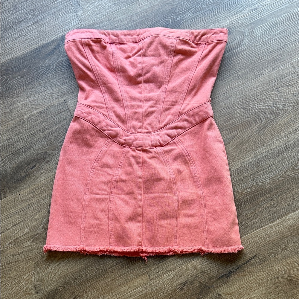 Strapless Coral-Pink Corset Mini Dress